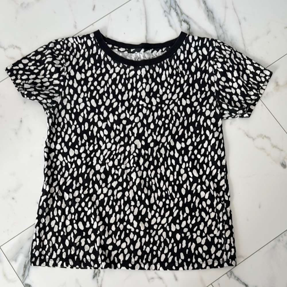 J. Crew Black and White Leopard Print Short Sleeve Crew neck Tee